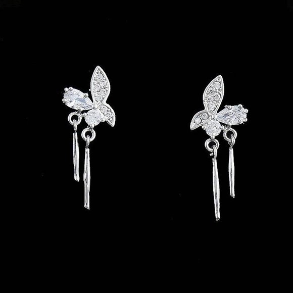 *925 Sterling Silver Diamond Butterfly Earrings - Picture 2 of 6